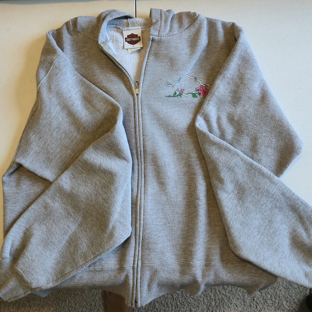 Harley-Davidson Gray Fleece Jacket with Ribbed Cuffs
